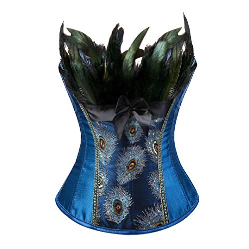 Josamogre Feder Korsett CorsageVollbrust Stickerei Kostüme Pfau Pattern Damen Burlesque top Blau M von Josamogre