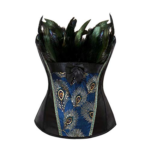 Josamogre Feder Korsett CorsageVollbrust Stickerei Kostüme Pfau Pattern Damen Burlesque top Schwarz M von Josamogre