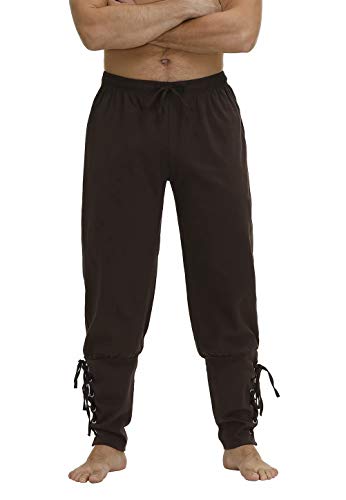 Josamogre Herren Mittelalter Hose Wikinger Kleidung Piratenhose Retro Lang Herrenhose Gothic Steampunk Cosplay kostüm Braun M von Josamogre
