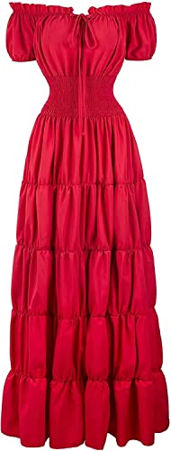 Josamogre Kleid Damen Maxi Dress Elegant Für Hochzeit Renaissance mit Trompetenärmel Bodenlang Party Frauen Kleidung Festlich Karneval Sommer Rot L von Josamogre