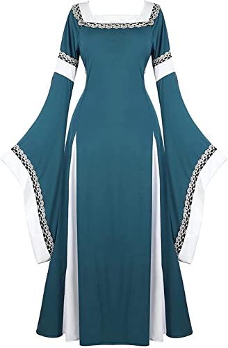 Josamogre Kleid Mittelalter Damen Mit Trompetenärmel Party Kostüm Bodenlang Vintage Retro Renaissance Prinzessin Sexy Costume Cosplay Dunkelgrün L von Josamogre