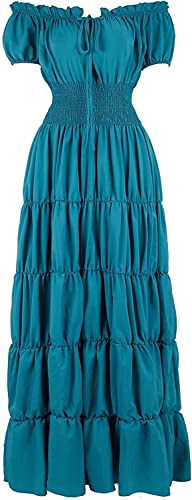 Josamogre Kleid Mittelalter Kleidung Damen Renaissance mit Trompetenärmel Party Frauen Kleidung Kostüm Bodenlang Vintage Retro Festlich Karneval blau 2XL von Josamogre