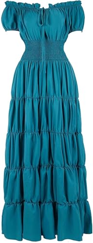 Josamogre Kleid Mittelalter Kleidung Damen Renaissance mit Trompetenärmel Party Frauen Kleidung Kostüm Bodenlang Vintage Retro Festlich Karneval blau L von Josamogre
