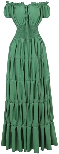 Josamogre Kleider Damen Sommer Kleid Elegant Für Hochzeit Renaissance mit Trompetenärmel Bodenlang Party Frauen Kleidung Festlich Karneval grün 2XL von Josamogre