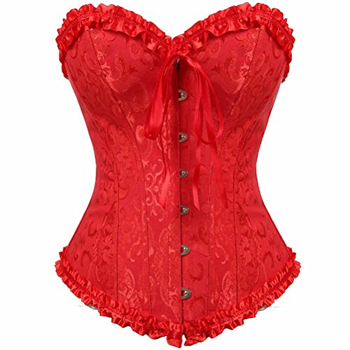 Josamogre Corset Bustier Korsett Damen Top Corsage Vollbrust Frauen Satin Halloween Rot 2XL von Josamogre