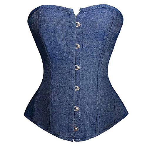 Josamogre Korsett Bustier Corset Overbust Top Damen Corsage Denim Lingerie Burlesque Blau 4XL von Josamogre