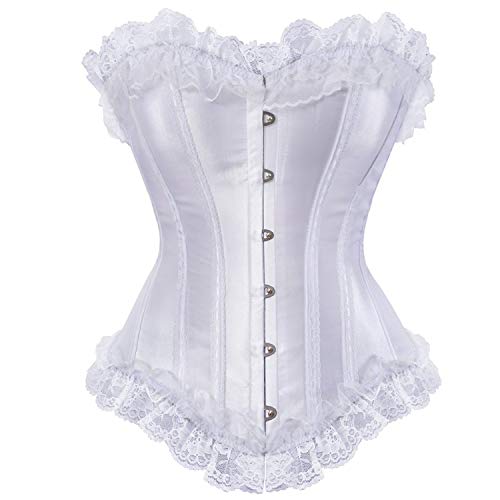 Josamogre Korsett Corsage Corset Bustier Spitze Elegant Gothic Vintage Bluse Fasching Mittelalter Damen Weiß M von Josamogre