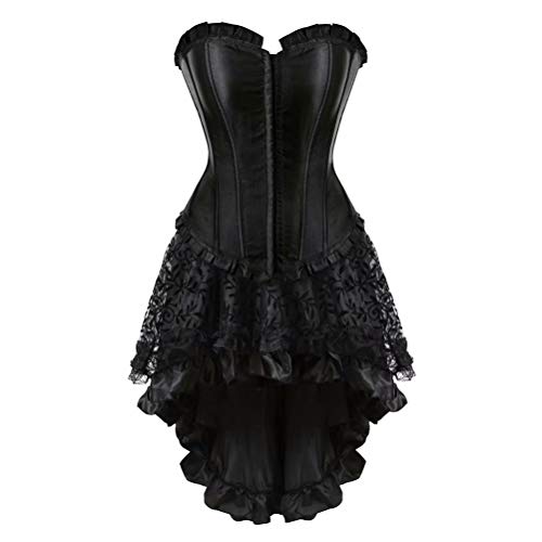 Josamogre Korsett Corsage Kleid Asymmetrisch Rock Spitze Hoch Niedriger Steampunk Burlesque Damen Schwarz L von Josamogre