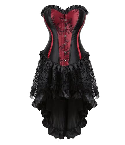 Josamogre Korsett Damen Corsage Corset Dress Corsagenkleid Korsage Vollbrust Schnüren GothicMittelalter Große Größen Halloween Weinrot L von Josamogre