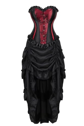 Josamogre Korsett Damen Corsage Corset Dress Korsettkleid Korsage Vollbrust Schnüren GothicMittelalter Große Größen Halloween Weinrot 2XL von Josamogre