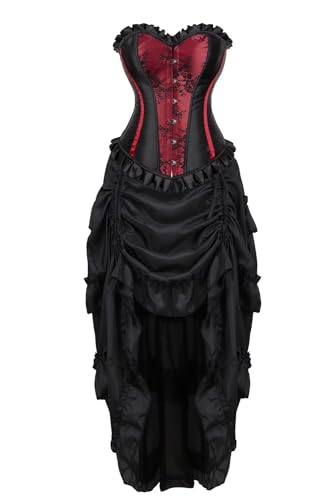 Josamogre Korsett Damen Corsage Corset Dress Korsettkleid Korsage Vollbrust Schnüren GothicMittelalter Große Größen Halloween Weinrot XL von Josamogre