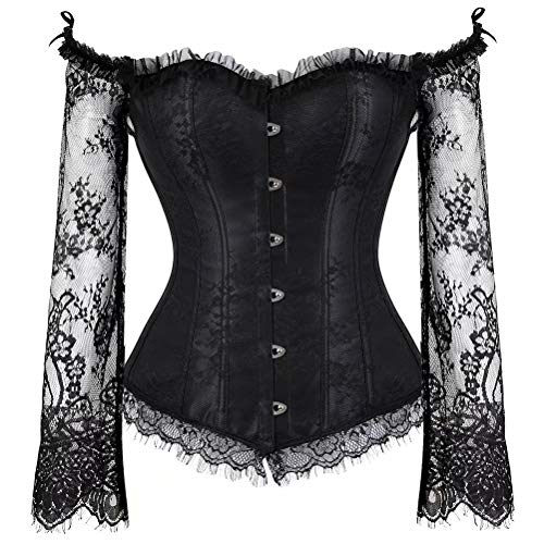 Josamogre Korsett Damen Corset Bustier Top Corsage Mit Ärmel Vintage Spitze Gothic Halloween Viktorianisc Schwarz L von Josamogre