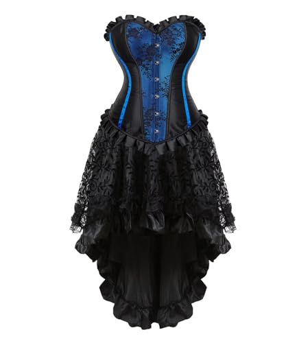 Josamogre Korsett Damen Kleid Corsage Corset Dress Corsagenkleid Korsage Vollbrust Schnüren GothicMittelalter Große Größen Halloween Blau 6XL von Josamogre