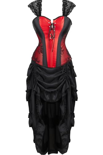 Josamogre Korsett Damen Kleid Corsage Top Gothic Korsagenkleid Reißverschluss SchnürenSexy Große Größen Burlesque Halloween Rot M von Josamogre