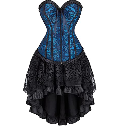 Josamogre Korsett Damen Kleid Set Corset Dress Corsage Korsage Corsagenkleid Vintage Sexy Gothic Frauen Blau M von Josamogre