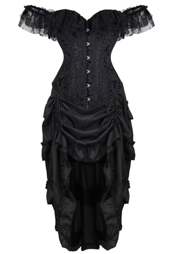 Josamogre Korsett Damen Kleid Set Sexy Corsage Korsage Spitze Lace Ärmel Weg Von Der Schulter Vintage Schwarz 2XL von Josamogre