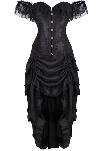 Josamogre Korsett Damen Kleid Sexy Corsage Black Corset Dress Spitze Lace Ärmel Weg Von Der Schulter Vintage Schwarz M von Josamogre