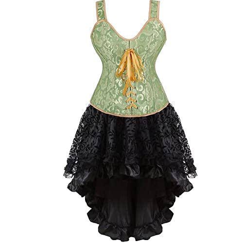 Josamogre Korsett Damen Kleid rock corset corsage mit träger Corsagenkleid Lang Spitenrock Petticoat Burlesque Grün Schwarz 2XL von Josamogre