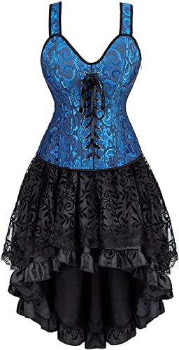 Korsett Damen Kleid Rock Corset Corsage mit träger Corsagenkleid Lang Spitenrock Petticoat Burlesque Schwarz XL von Josamogre