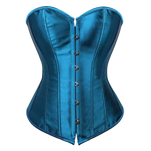 Josamogre Korsett Damen Top Corsage Vollbrust Corset Bustier Sexy Vintage Gothic Bluse Blau XL von Josamogre