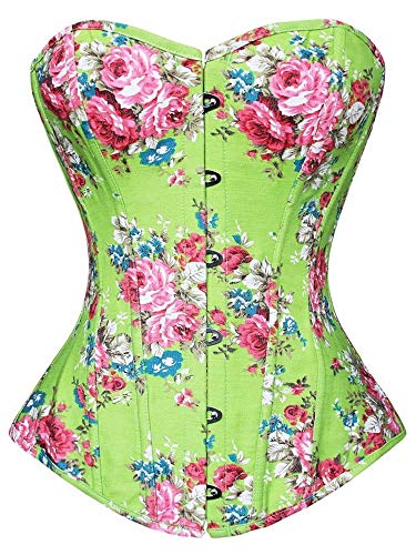 Josamogre Korsett Damen Top Corset Corsage Gothic Schnüren Blumen ViktorianischFasching Sexy Grün 2XL von Josamogre