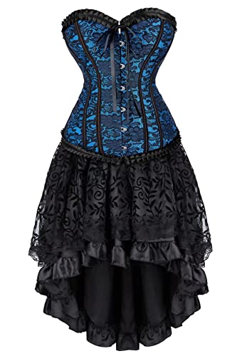 Korsett Kleid Corsage Damen Korsettkleid Corset Dress Rock Set Spitze Vintage Blau XL von Josamogre