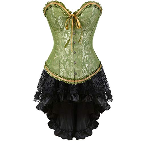 Josamogre Korsett Kleid Damen Corset Dress Corsage Korsettkleid Blumen Gothic Burlesque Schwarz Grün 4XL von Josamogre