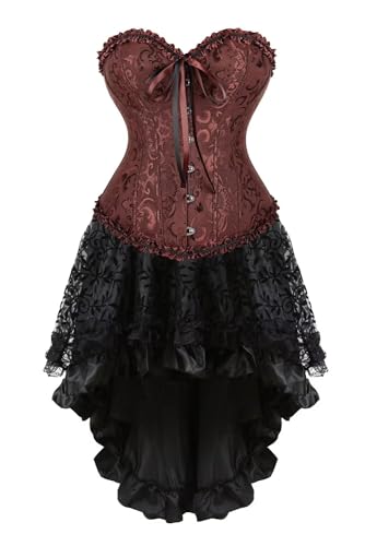 Josamogre Korsett Kleid Rock Damen Corset Dress Corsage Set Bustier Corsagenkleid Blumen Gothic Burlesque Braun M von Josamogre