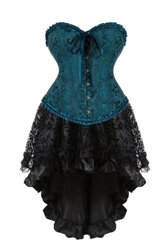 Josamogre Korsett Kleid Rock Damen Corset Dress Corsage Set Bustier Corsagenkleid Blumen Gothic Vintage Grün 2XL von Josamogre