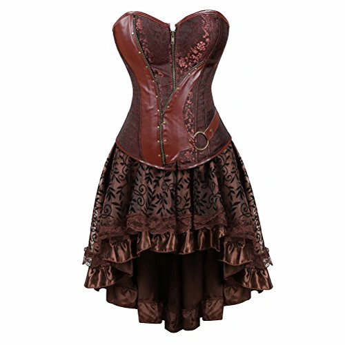 Josamogre Korsett Kleid Set Steampunk Korsettkleid Corset Gothic Piratenrock Damen Hallowee Braun 4XL von Josamogre