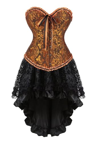 Josamogre Korsett Kleider Damen Corsage Set Bustier Corsets Dress Corsagenkleid Blumen Gothic Burlesque Gelb 3XL von Josamogre