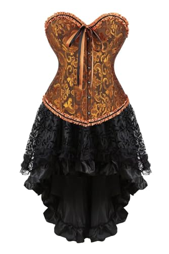 Josamogre Korsett Kleider Damen Corsage Set Bustier Corsets Dress Corsagenkleid Blumen Gothic Burlesque Gelb 4XL von Josamogre