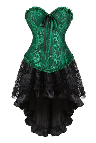 Josamogre Korsett Kleider Damen Corsage Set Bustier Corsets Dress Corsagenkleid Blumen Gothic Burlesque Green 4XL von Josamogre