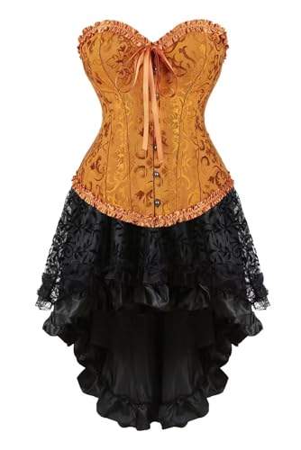 Josamogre Korsett Kleider Damen Corsage Set Bustier Corsets Dress Korsettkleid Blumen Gothic Burlesque Gelb M von Josamogre