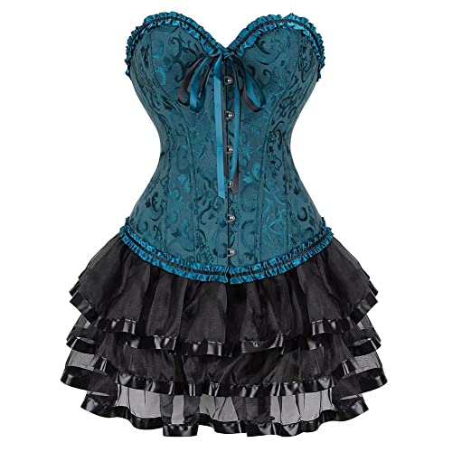 Josamogre Korsett Kleider Korsettkleid Vollbrust Corsage Rock Set große größe Viktorianisch Günstige Halloween Grün 3XL von Josamogre