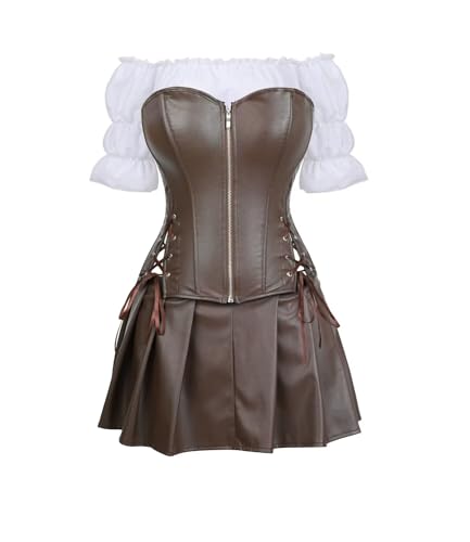 Josamogre Korsett Kunstleder Corsage Kleid Rock Hemd Setleder Reißverschluss Damen burlesque steampunk Braun M von Josamogre