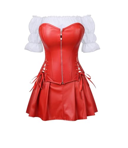 Josamogre Korsett Kunstleder Corsage Kleid Rock Hemd Setleder Reißverschluss Damen burlesque steampunk Rot 2XL von Josamogre