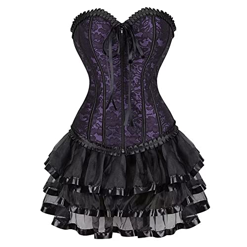 Josamogre Korsett Sexy Kleider Rock Damen Corsage Vollbrust Bustier Corset Dress Korsagenkleid Reißverschluss Gothic Burlesque Vintage Violett 4XL von Josamogre