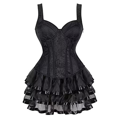 Josamogre Korsett Sexy Kleider Rock Damen Dress Corsage Vollbrustnkleid Corsage Vollbrust Bustier Strapshalter Reißverschluss Burlesque Schwarz L von Josamogre