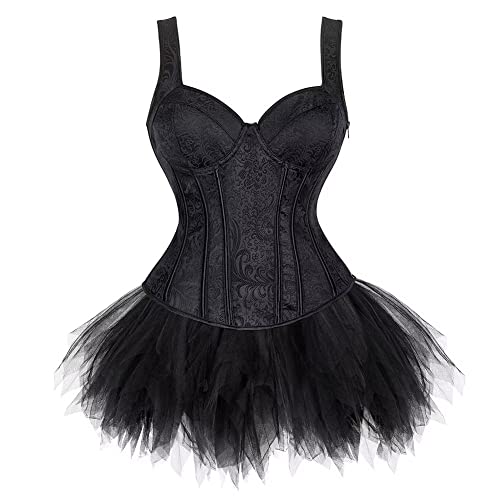 Josamogre Korsett Sexy Kleider Rock Damen Dress Korsagenkleid Corsage Vollbrust Bustier Strapshalter Reißverschluss Burlesque Schwarz 2XL von Josamogre