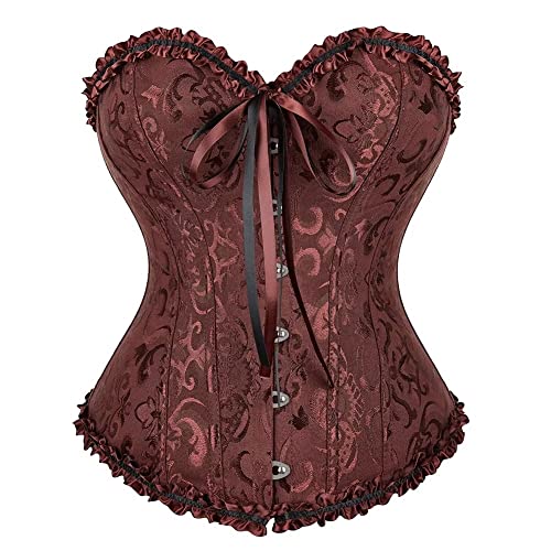 Josamogre Korsett Top Damen Vollbrust Corsage Corset Sexy Satin Burlesque Vintage Halloween Große Größen Braun S von Josamogre