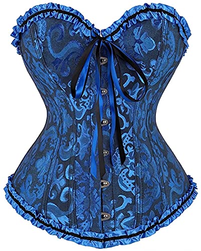 Josamogre Korsett Top Damen Vollbrust Corset Sexy Satin Burlesque Vintage Frauen Blau 2XL von Josamogre