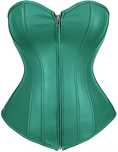 Josamogre Leder Corsage Korsett Top Damen Corset Bustier Reißverschluss Sexy Burlesque Grün 3XL von Josamogre