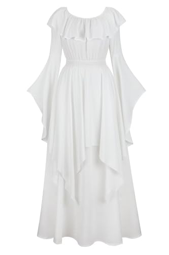Josamogre Mittelalter Kleid Kleidung Renaissance Mit Trompetenärmel Party Kostüm Bodenlang Vintage Retro Costume Cosplay Damen Weiß L von Josamogre