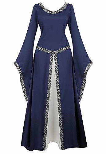 Josamogre Mittelalter Kleid Kleidung Renaissance mit Trompetenärmel Party Kostüm bodenlang Vintage Retro Costume Cosplay Damen Blau 2XL von Josamogre