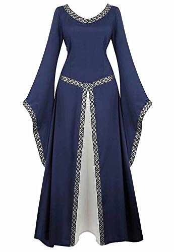 Josamogre Mittelalter Kleid Kleidung Renaissance mit Trompetenärmel Party Kostüm bodenlang Vintage Retro Costume Cosplay Damen Blau 3XL von Josamogre