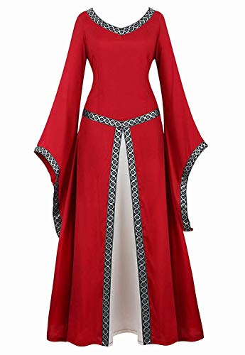 Josamogre Mittelalter Kleid Kleidung Renaissance mit Trompetenärmel Party Kostüm bodenlang Vintage Retro Costume Cosplay Damen Rot 3XL von Josamogre