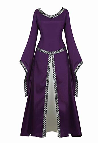 Josamogre Mittelalter Kleid Kleidung Renaissance mit Trompetenärmel Party Kostüm bodenlang Vintage Retro Costume Cosplay Damen Violett 2XL von Josamogre