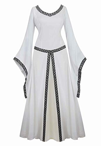 Josamogre Mittelalter Kleid Kleidung Renaissance mit Trompetenärmel Party Kostüm bodenlang Vintage Retro Costume Cosplay Damen Weiß 2XL von Josamogre