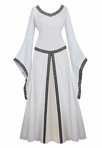 Josamogre Mittelalter Kleid Kleidung Renaissance mit Trompetenärmel Party Kostüm bodenlang Vintage Retro Costume Cosplay Damen Weiß 3XL von Josamogre